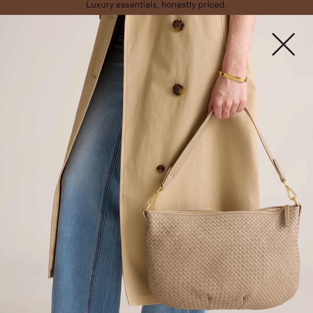 NEW Quince Italian Leather Convertible Crescent Handwoven Shoulder Bag - Taupe - Picture 2 of 12